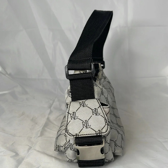 VINTAGE Y2K Lauren Ralph Lauren Black Grey Signature Monogram Shoulder Bag - Picture 6 of 16